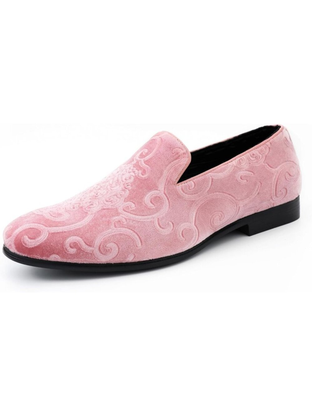 Amali Men's Pink Paisley Embossed Velvet Loafers Satin Trim Slip On Tuxedo Shoes
